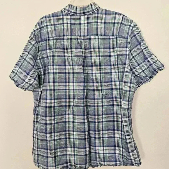 Chaps Linen Cotton Button Down Plaid Short Sleeve Shirt - Men's XXL blue green - Picture 7 of 7